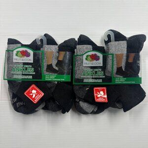 Fruit of the Loom Mens Ankle Socks Black Size 6-12 (2 Packs = 12 Pairs)